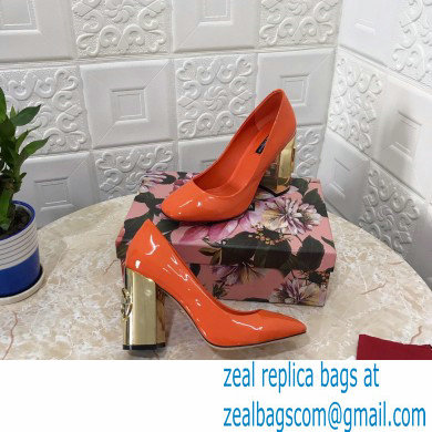 Dolce  &  Gabbana Heel 10.5cm Patent Leather Pumps Orange with DG Karol Heel 2021